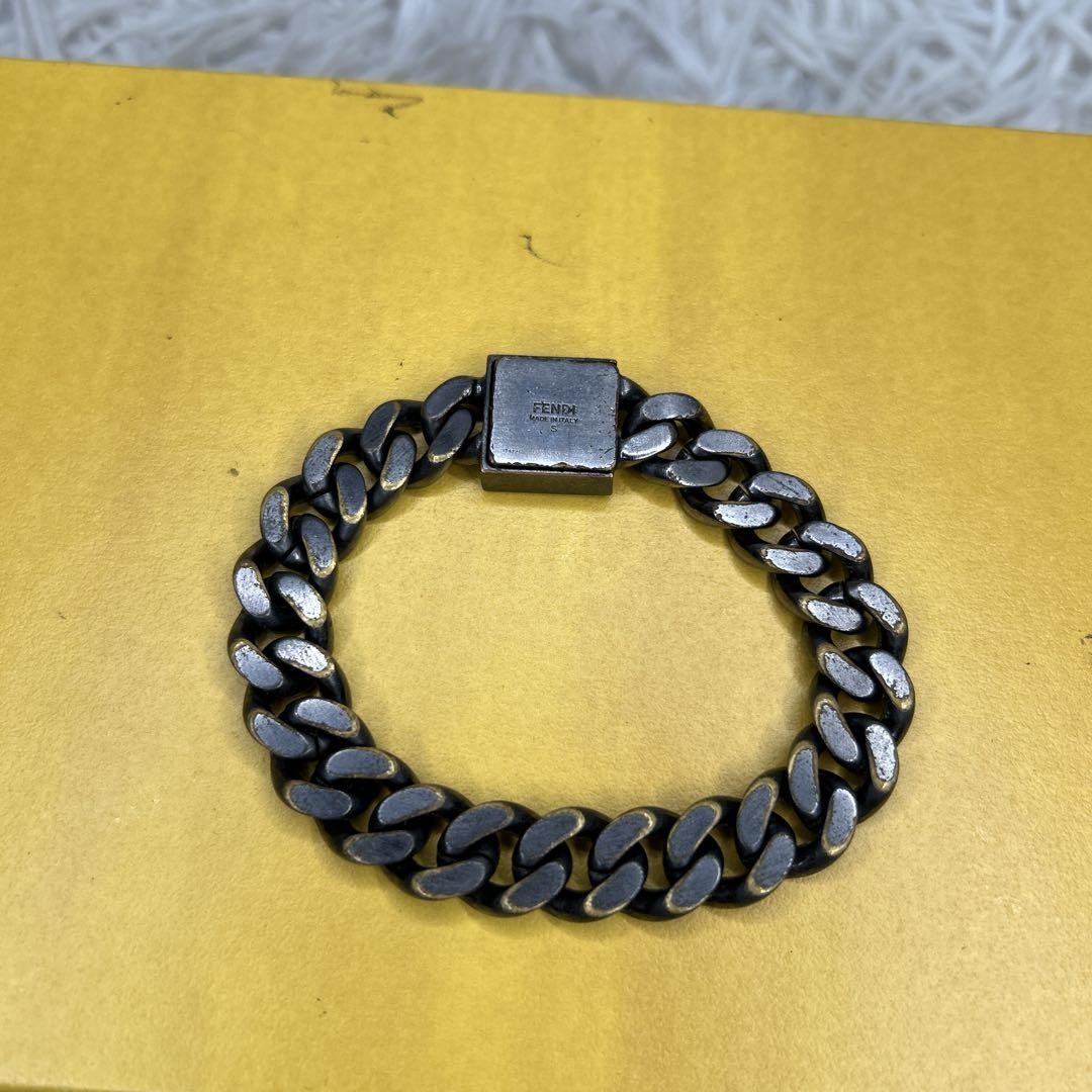 FENDI FF Logo Chain Bracelet S Bangle Silver Chain Authentic