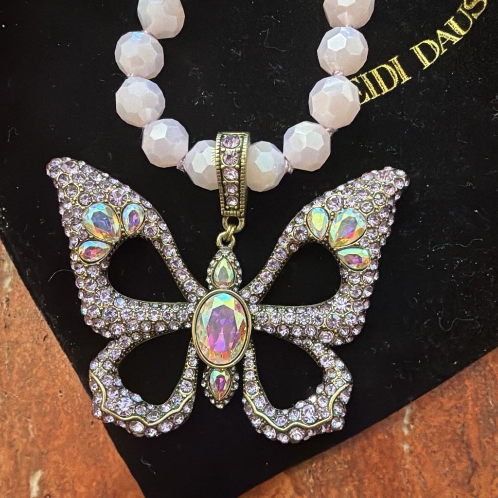 NWT- Heidi Daus Pink Gold Plated Beaded Butterfly Crystal Charm Pendant Necklace