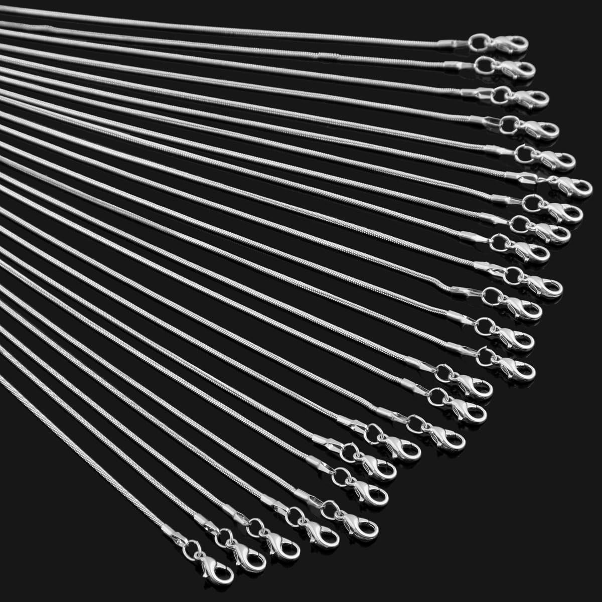 24Pcs 18 Inch 925 Silver Plated 1.2Mm DIY Snake Chain Charms Link Necklace with
