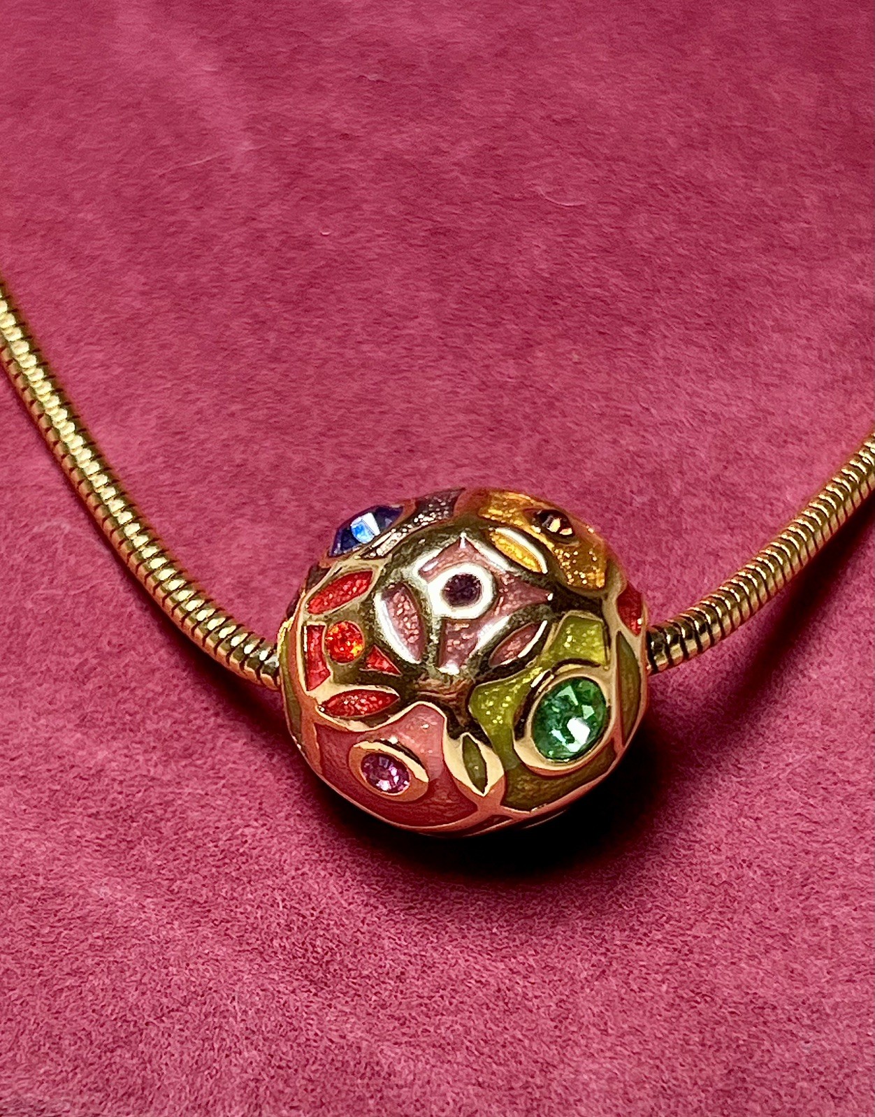 Joan Rivers Crystal & Enamel Ball Pendant Necklace Gold-tone Signed