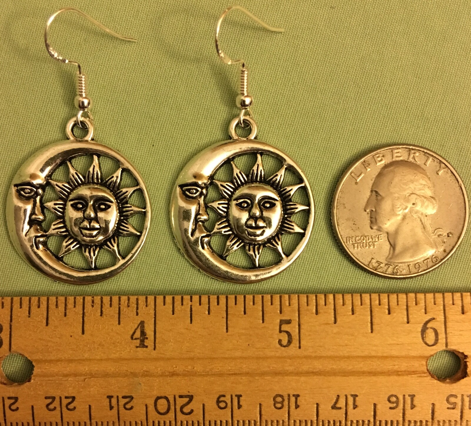 MOON and SUN FACE EARRINGS – Pewter with Sterling Silver Ear Wires (or GP)