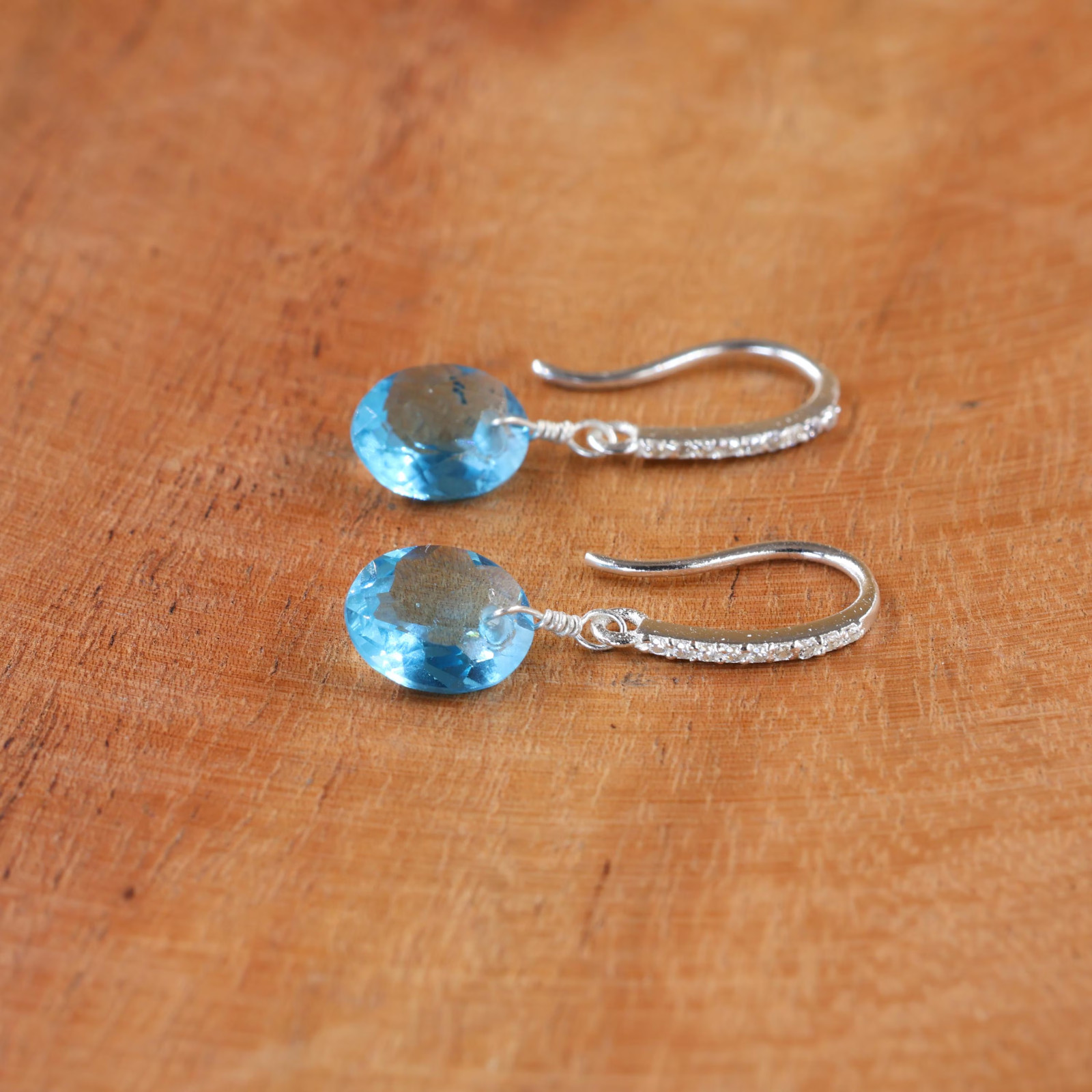 Blue Topaz Drop Earrings, Artisan Jewelry, Fashion Earrings for Everyday Style