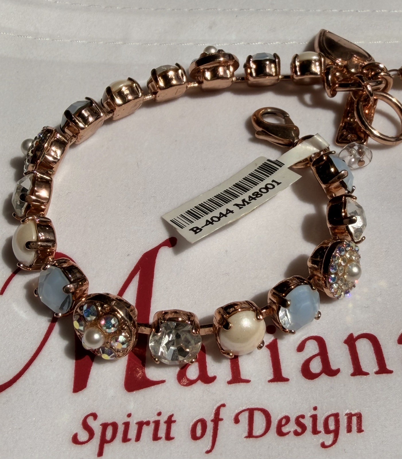 Soft Blue Pearls AB Crystals Mariana Bracelet B-4044 Rose Gold Jewelry