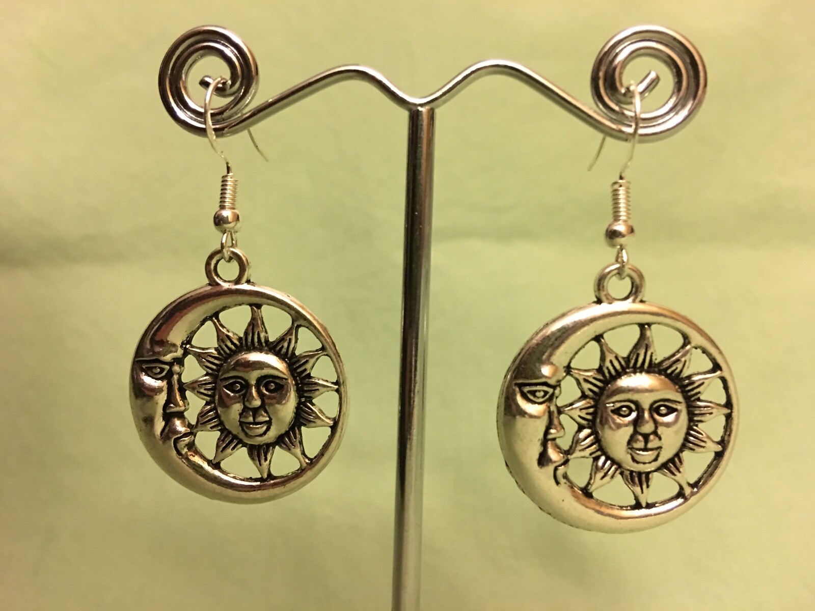 MOON and SUN FACE EARRINGS – Pewter with Sterling Silver Ear Wires (or GP)