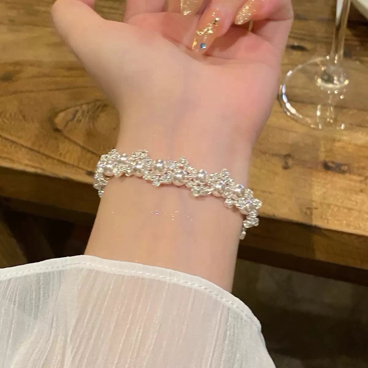 Pearl Crystal Bracelet,Bridal Bracelet,Cute Romantic Pearl Bracelet,002