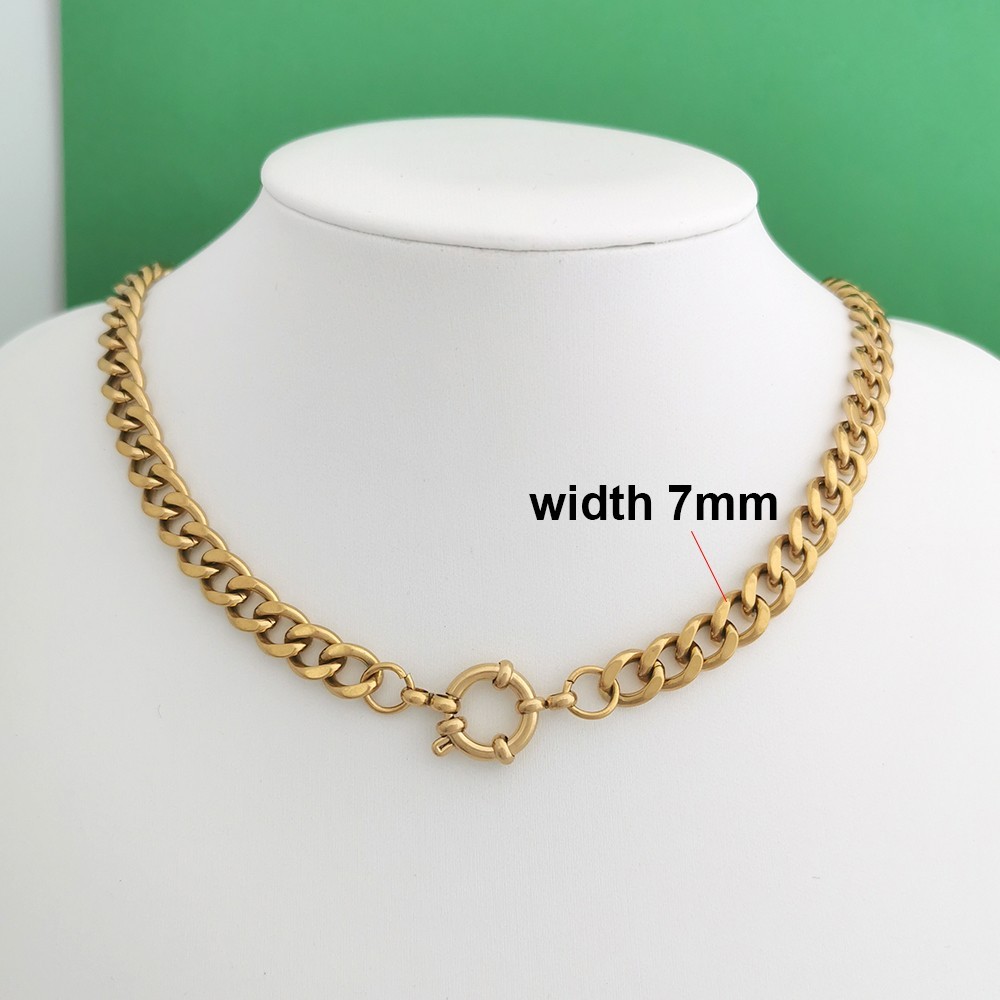 316L Stainless Steel Paperclip Chain Sailor Clasp Choker Necklace PVD Gold Women