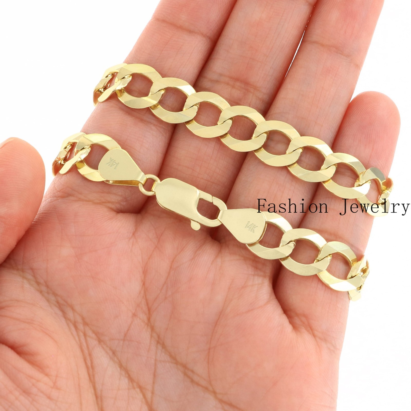 14K Yellow Gold 10mm Mens Solid Curb Cuban Chain Necklace Italian Made 20″- 30″