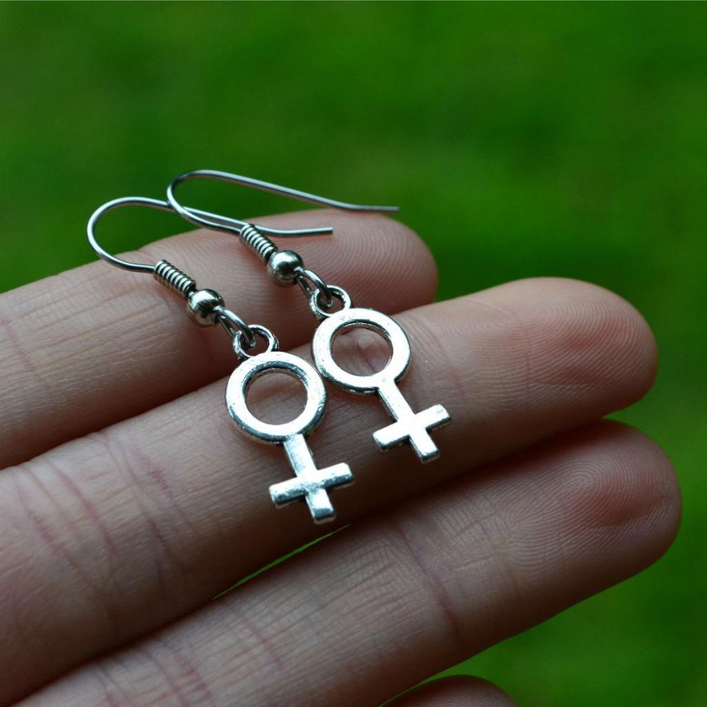 VENUS SYMBOL EARRINGS 1″ Small Charm Female Gender Feminist Woman Feminism Hook