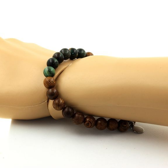 stones And Minerals. Bracelet Emerald Beads From Zambia + Wood 8 Mm. Made