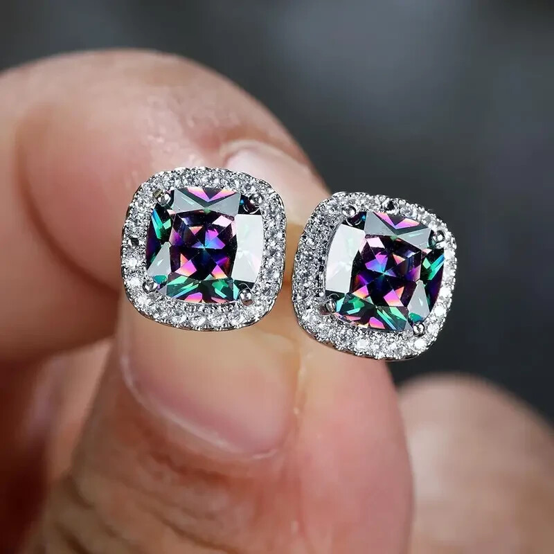 925 Sterling Silver Rainbow Mystical Fire Topaz New Fashion Charms Stud Earrings
