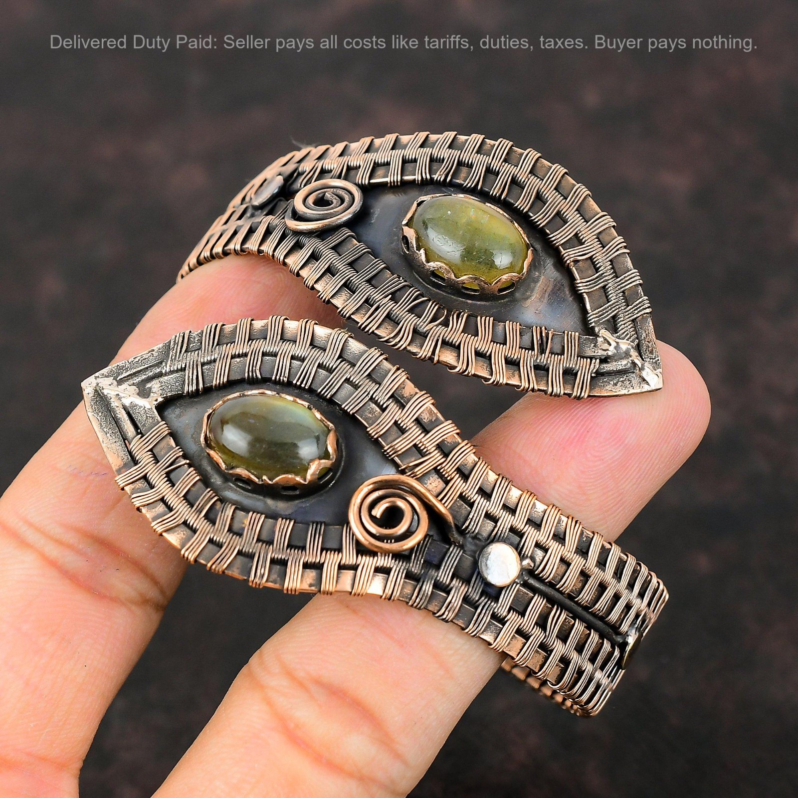 Oval Labradorite Gemstone Wire Wrapped Third Eye Chakra Bangle Jewelry Copper