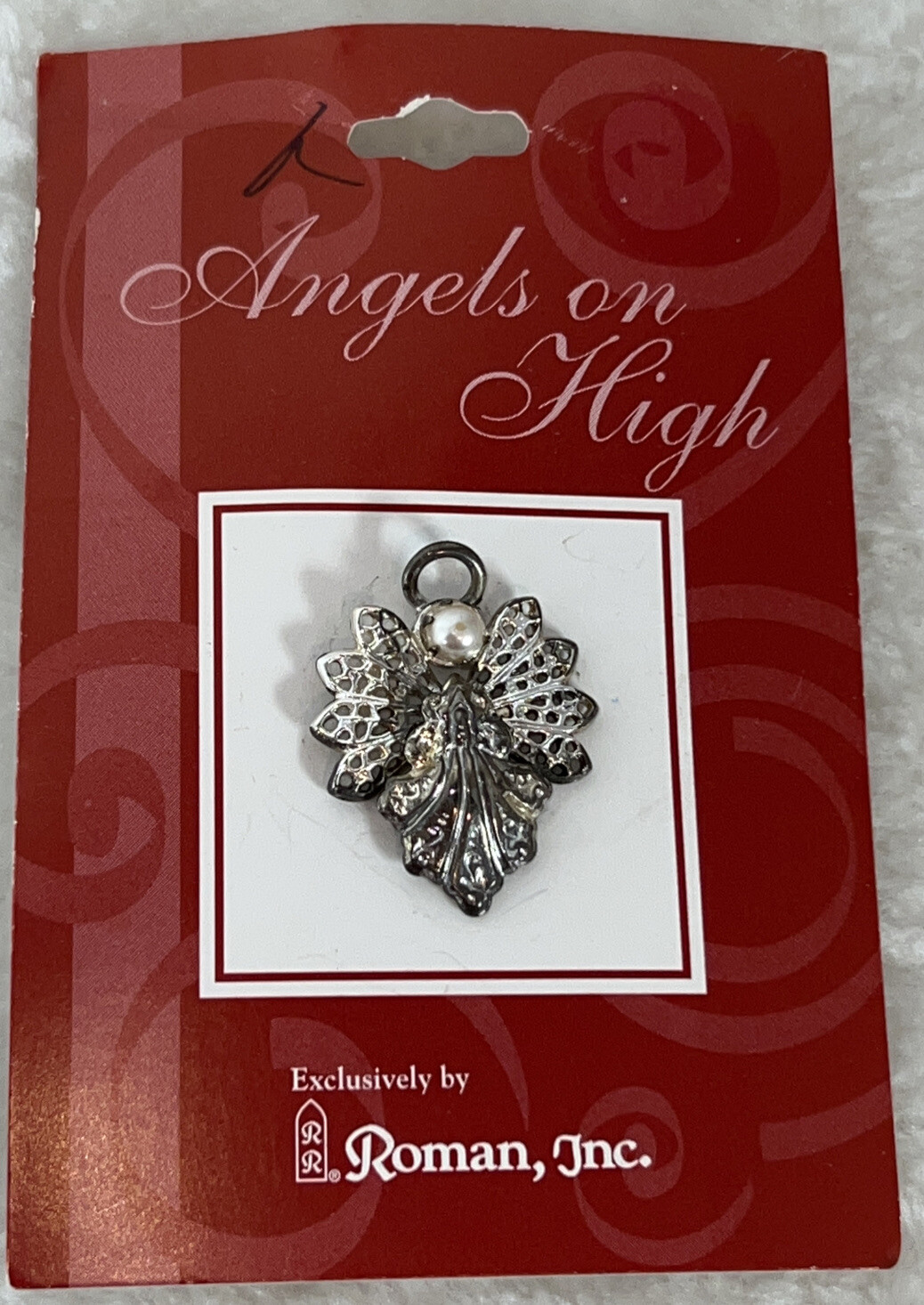 Christmas Pin Angels On High by Roman, Inc Silver Tone W/ Faux Pearl 2003 READ