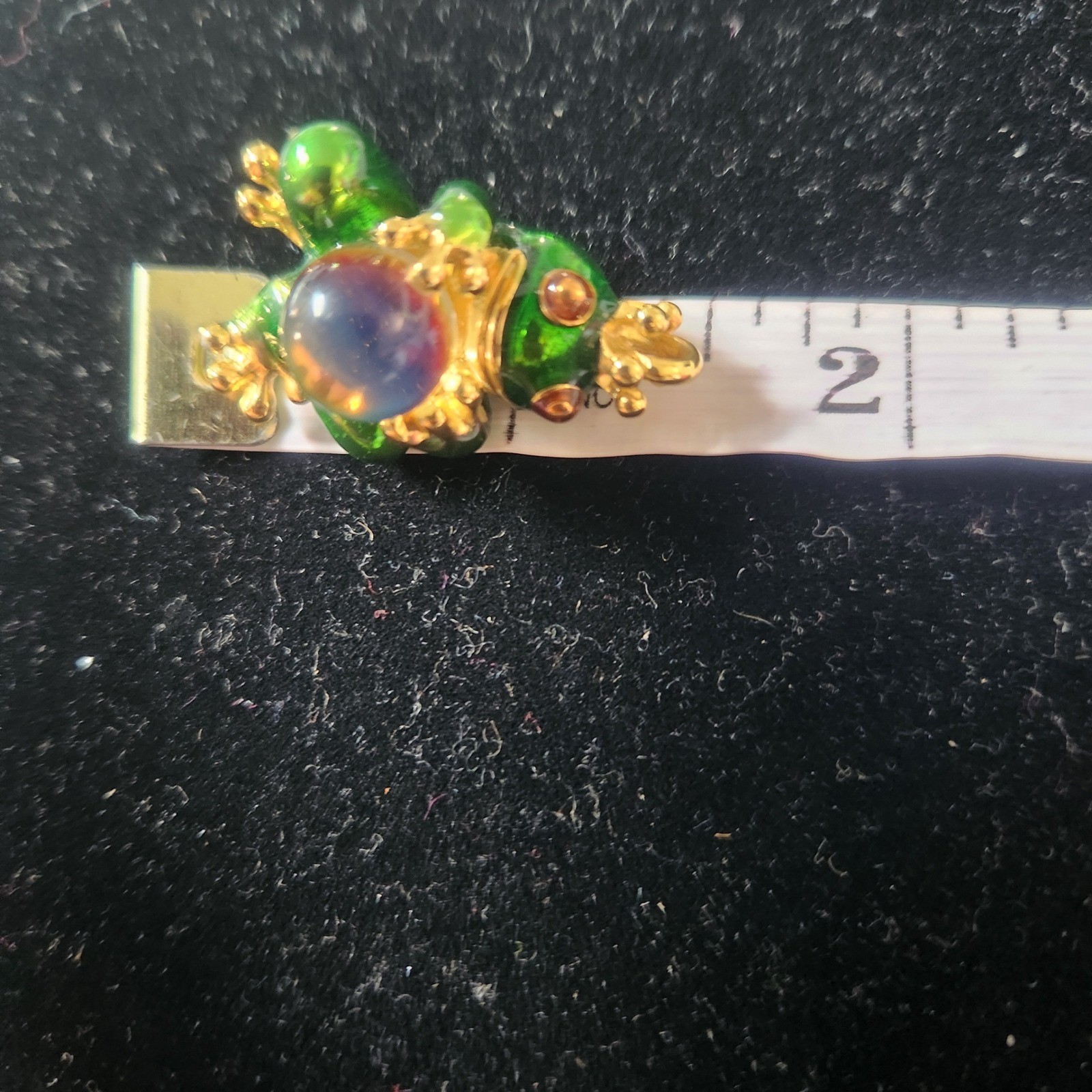 Green Enamel Frog Prince Pendant Gold Tone Iridescent Orb Charm Fairytale