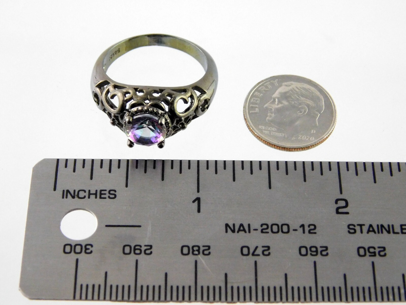 Silver Plated Metal Mystic Topaz Ring S925 Size 9.75 Round Cut Rainbow Gemstone