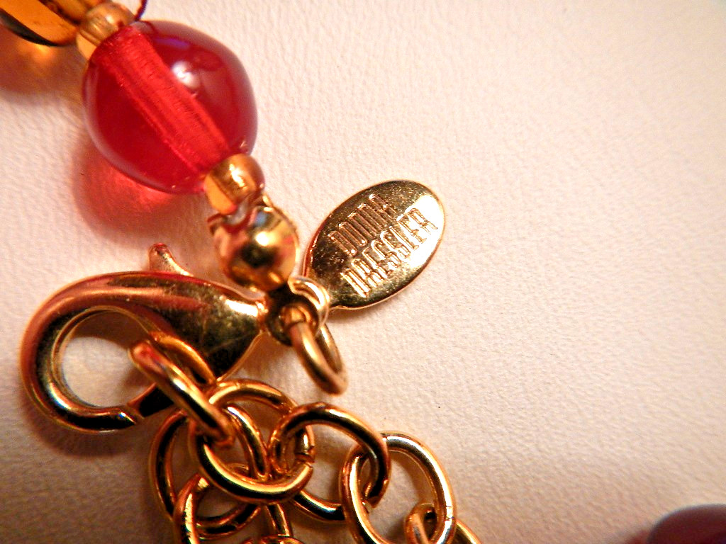 Vintage Donna Dressler Red & Amber Tortoise Style Art Glass Bead Necklace