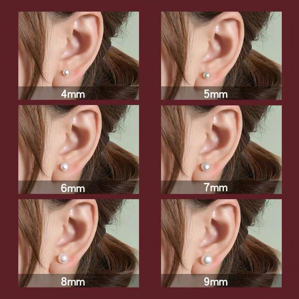 Womens Girls Surgical Steel Silver Round White Pearl Stud Earrings Screw Back