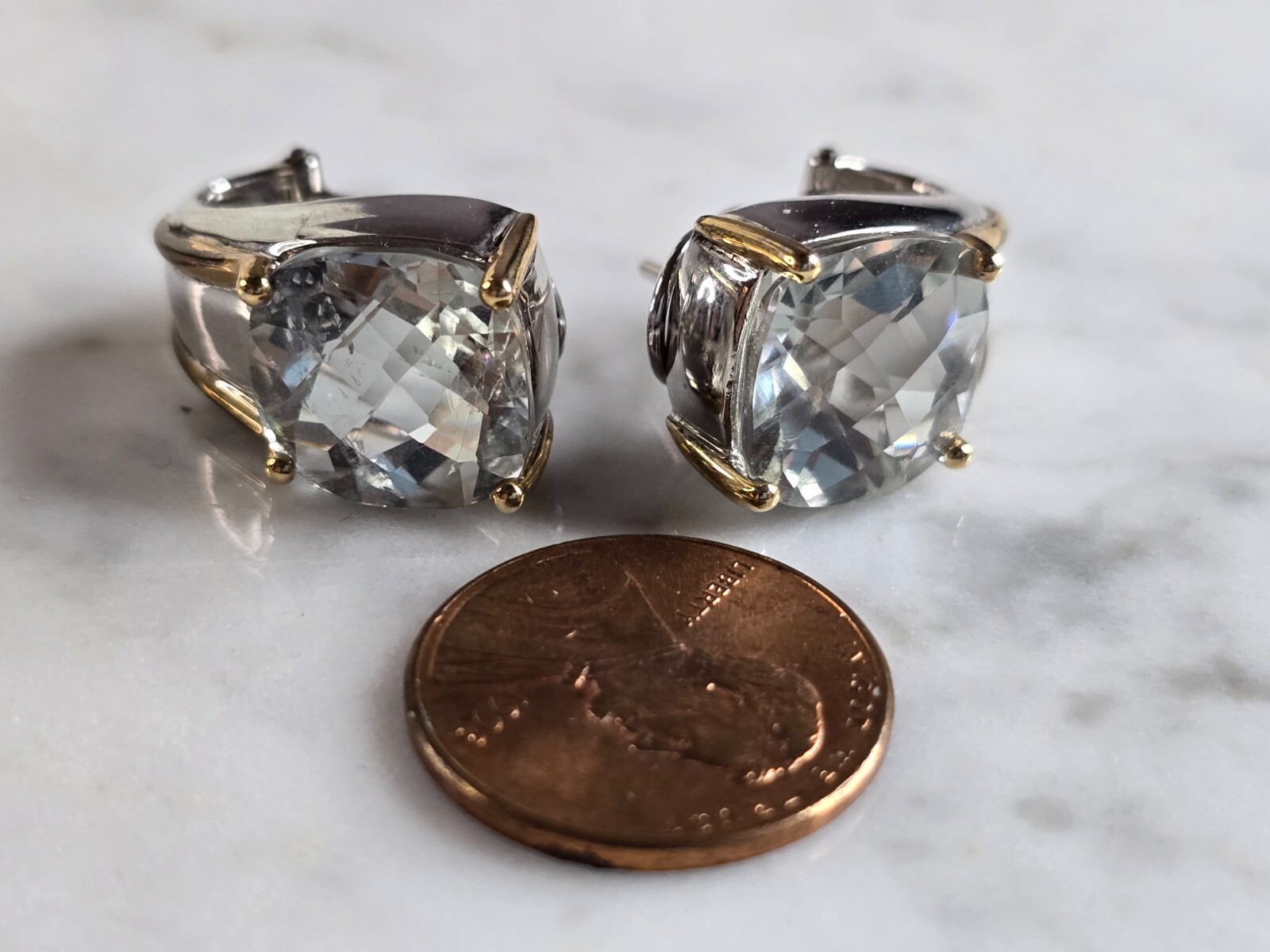 Womens Vintage Estate Sterling Silver & 14k Gold CZ Earrings 12.0g #E7878