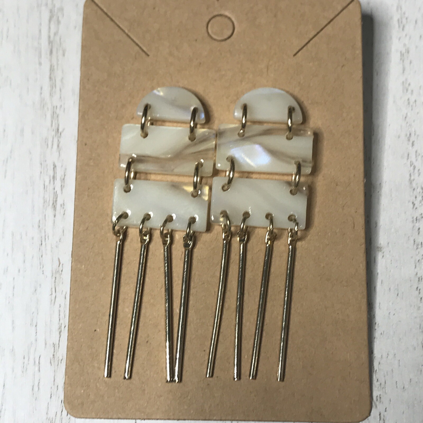 Cream Acrylic Panels flash blue gold tone dangle EARRINGS