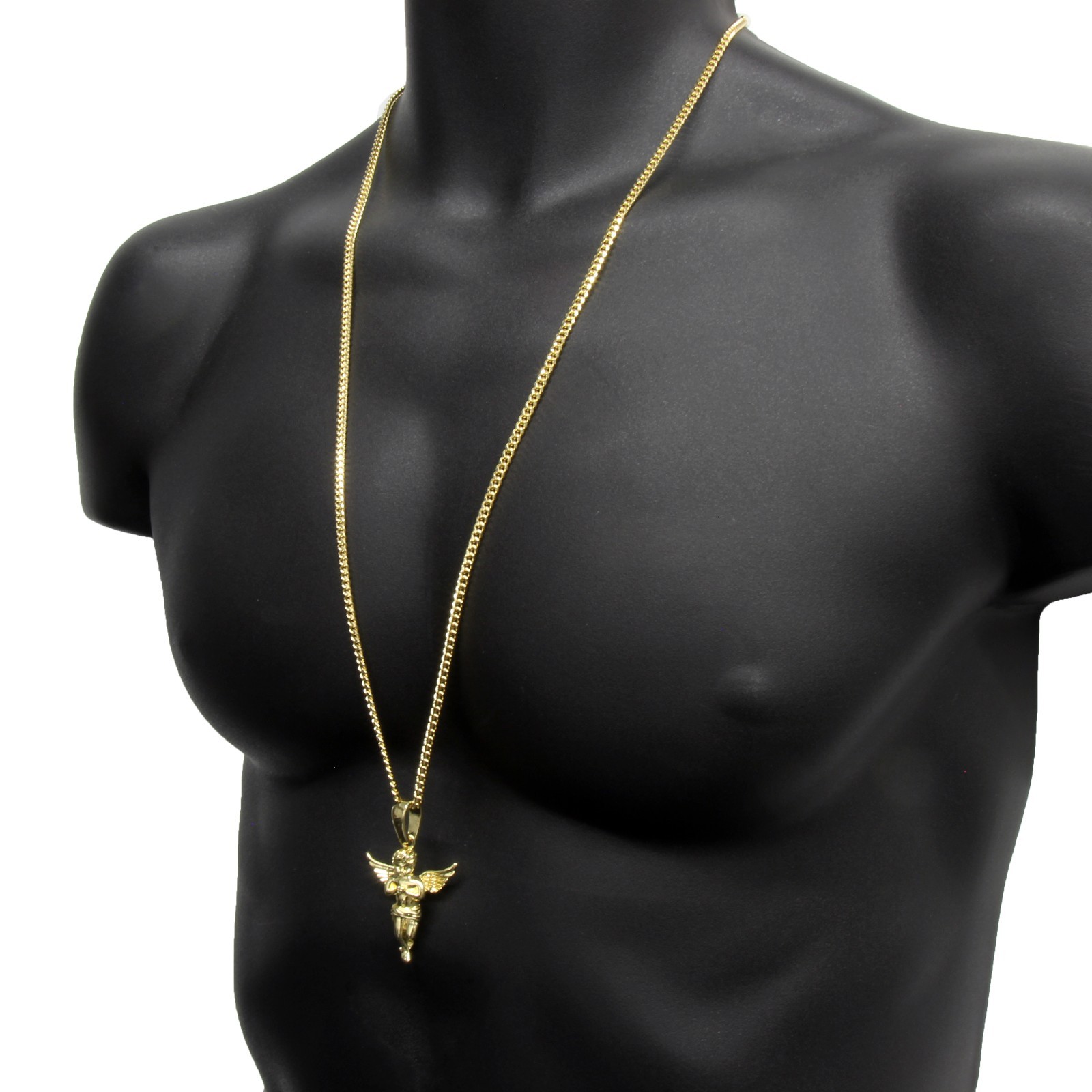 Men’s 14k Gold Plated Open Wings Angel Pendant Hip-Hop 30″ Cuban Chain