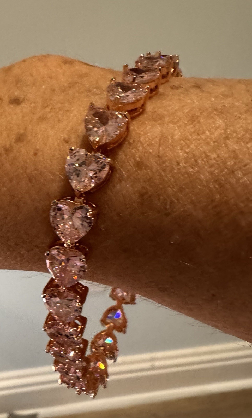 Pink Crystal Heart Tennis Bracelet 8 inch