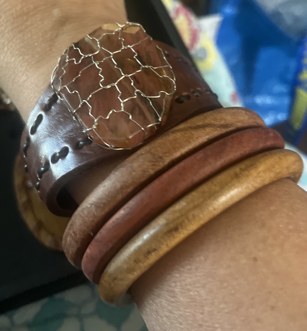 Artisan Boho Jewelry Bundle – 1 Necklace, 4 Bracelets, 1 Pair Earring Wood Cool