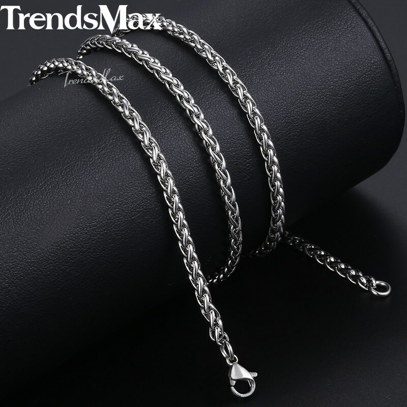 USA Stock 3/4/5mm Unisex Wheat Spiga Chain Stainless Steel Necklace Silver Men