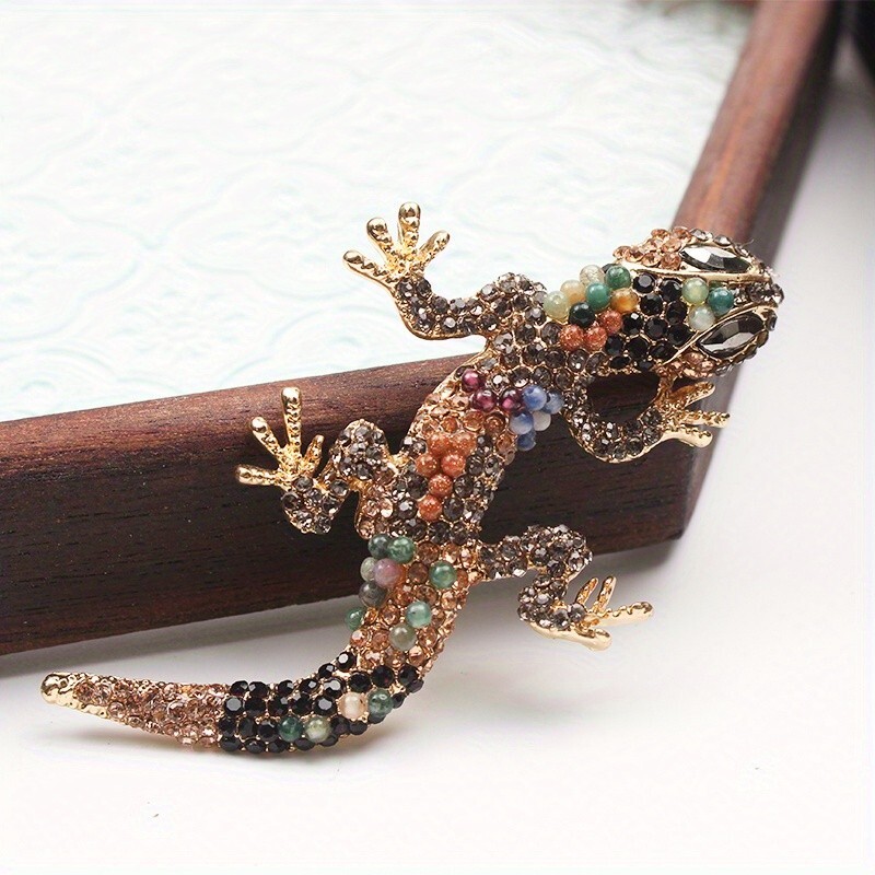 Gecko Lizard Brooch Luxury Rhinestone Animal Pin Jewelry