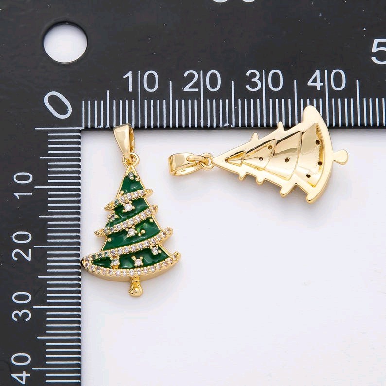 18k Gold Filled Dainty Green CZ Micro Pave Christmas Tree Holiday Season Pendant
