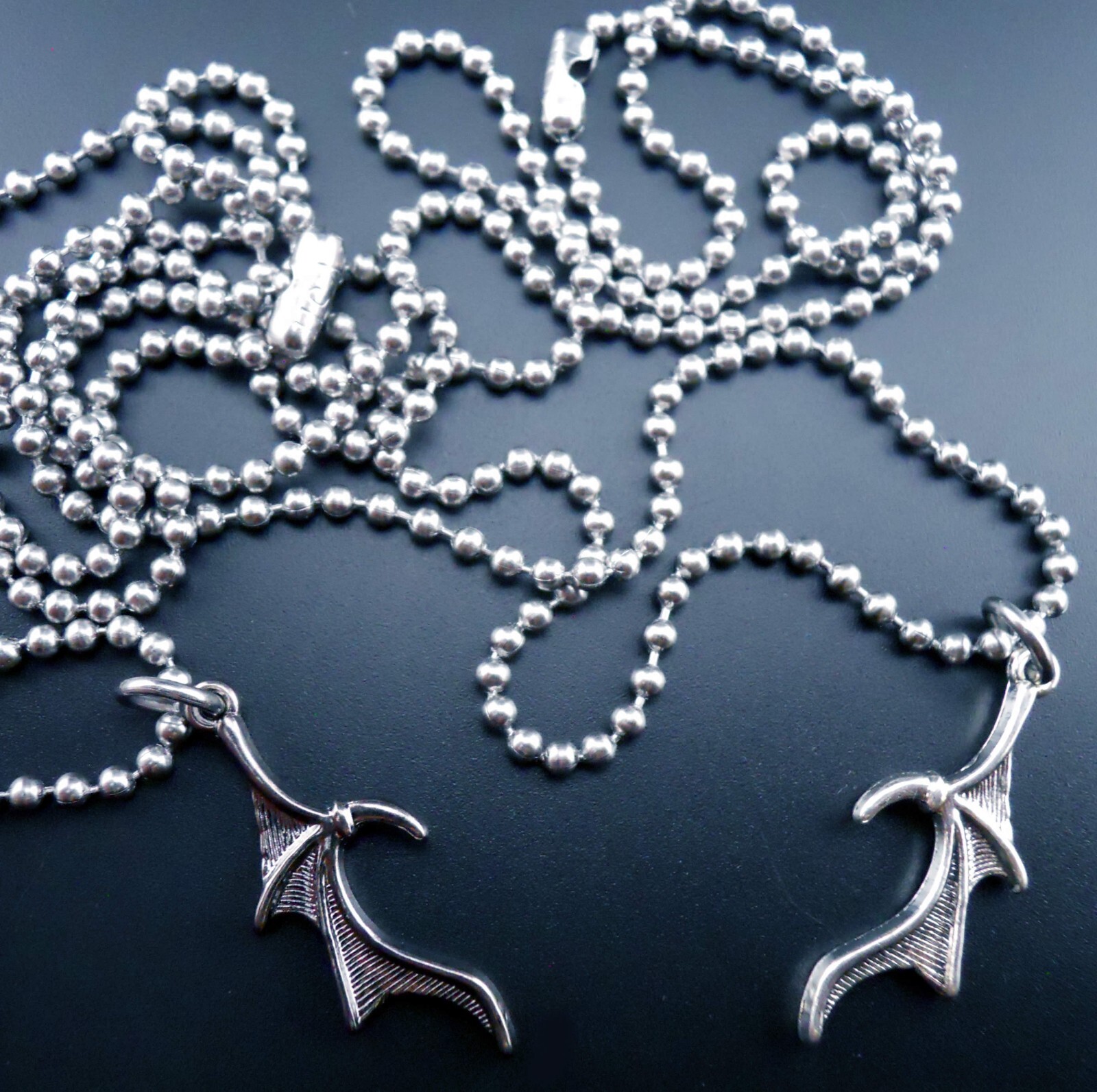 Couple Necklaces Stainless Chains New Goth Pendants Gothic Bat Wings Heart