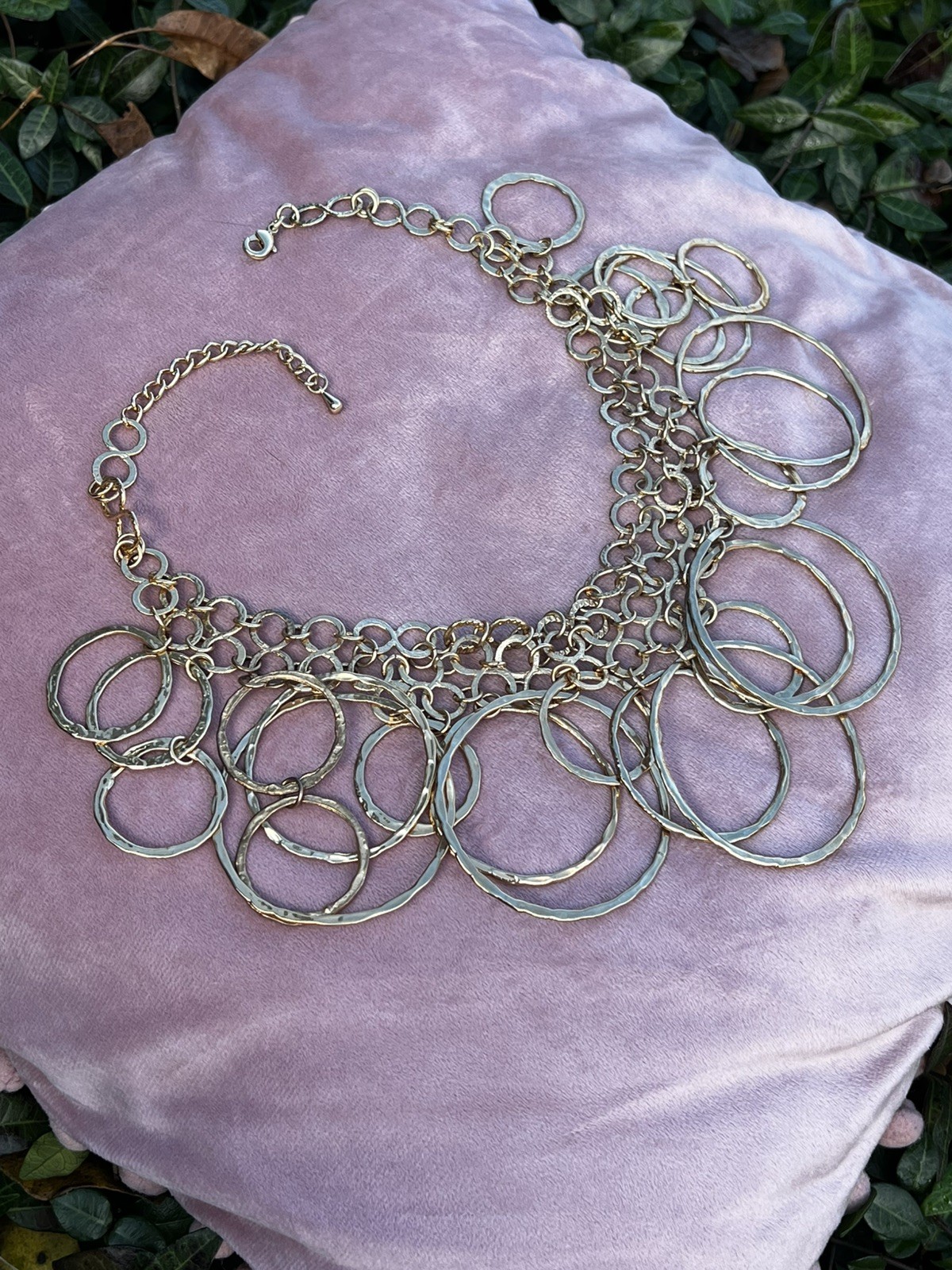 Kenneth Cole Reaction Gold Tone Hammered Circles and Rings Statement Necklace