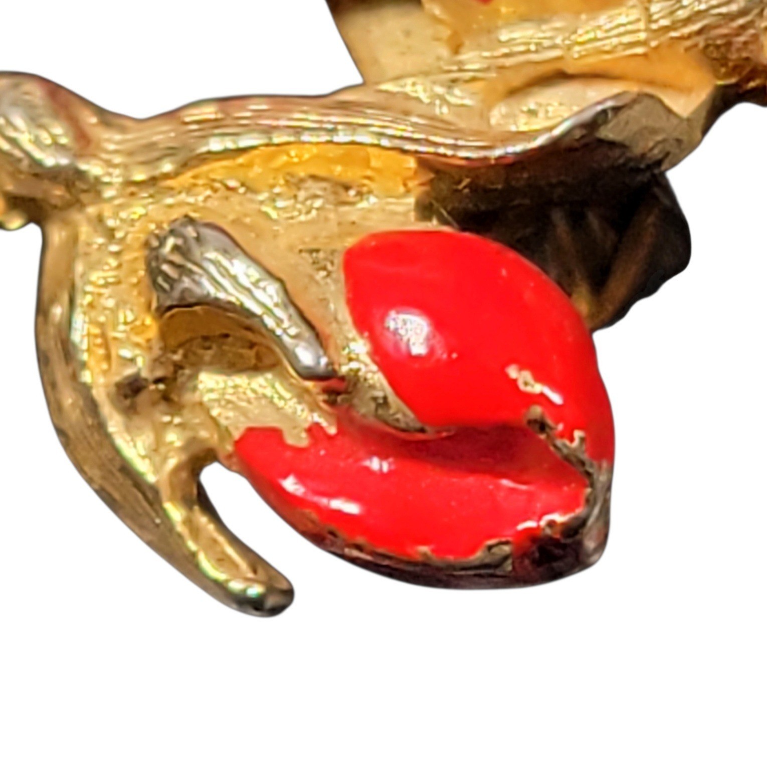 VTG 60s General Mfg Red Enamel Rose Brooch Pin Gold Tone MCM Flower Costume