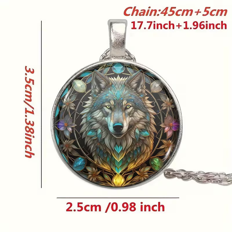 Wolf Round Necklace Jewelry Silvery Nature Animal Butterfly Pendant A
