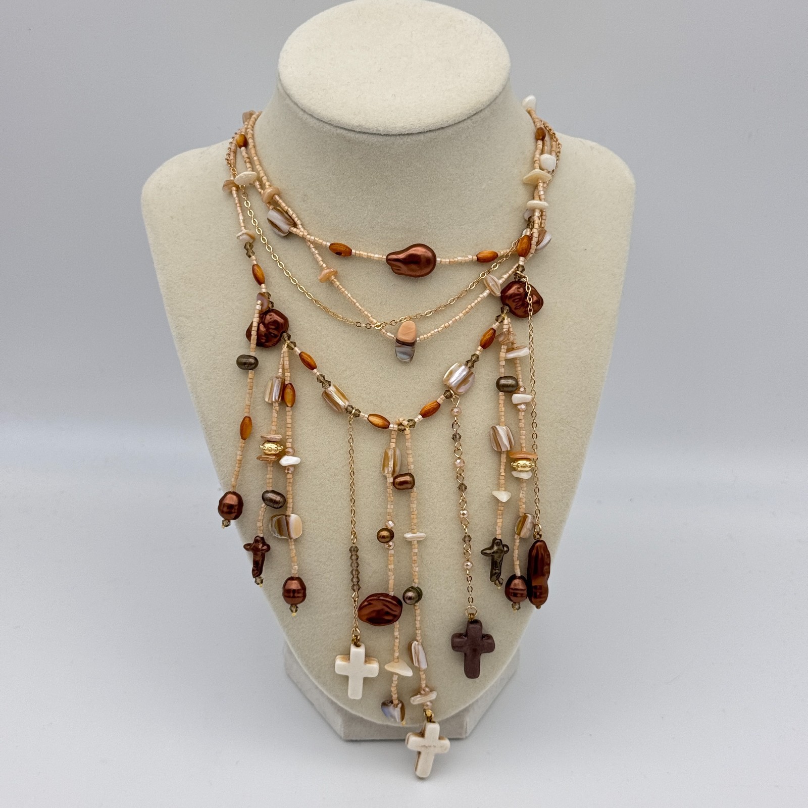 Free People Ariana Ost Something Beautiful Necklace Beaded Charms Cross Boho NEW