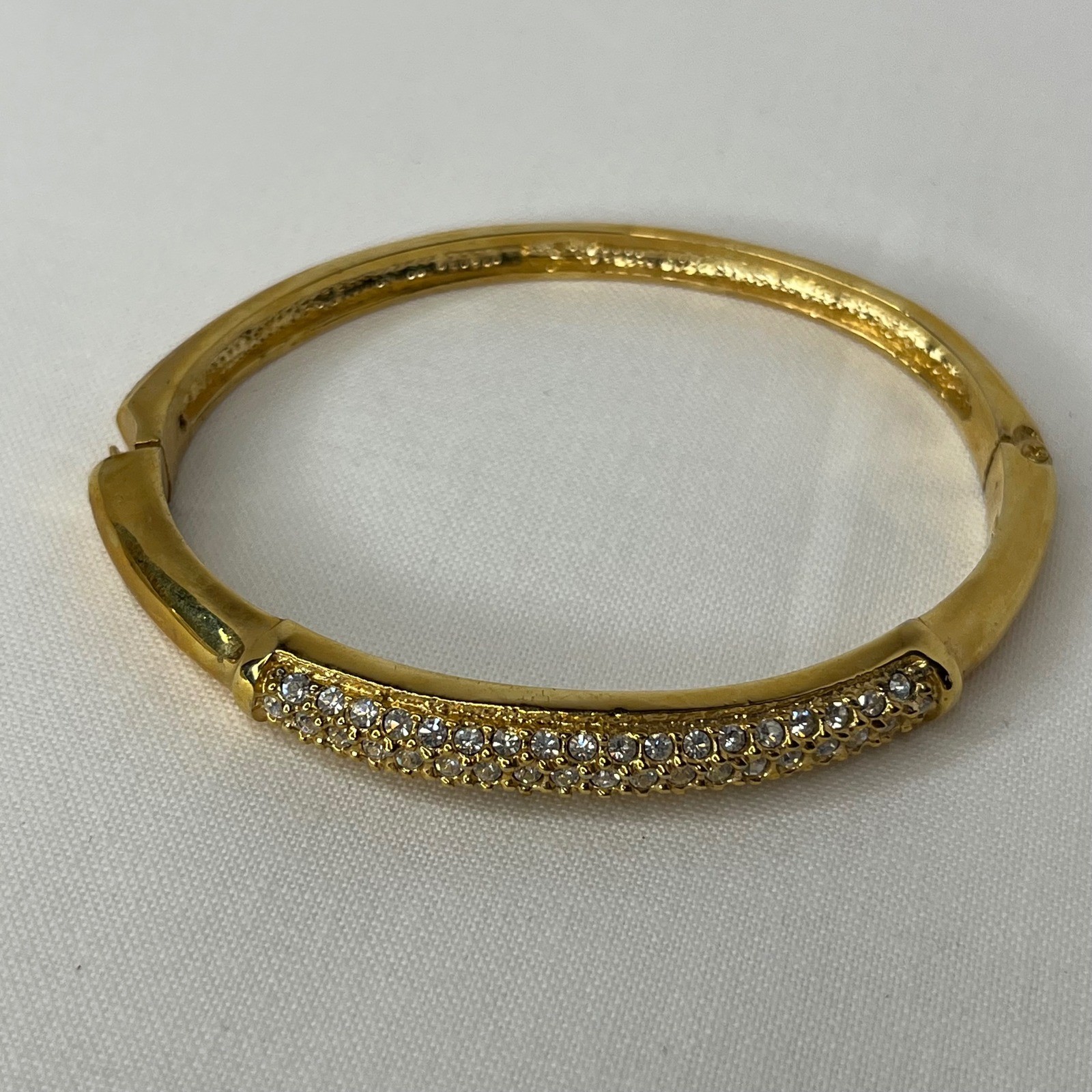 Swarovski Stone Bangle Gold Tone Pave Crystal Hinge Bracelet M 5032848 No Stamp