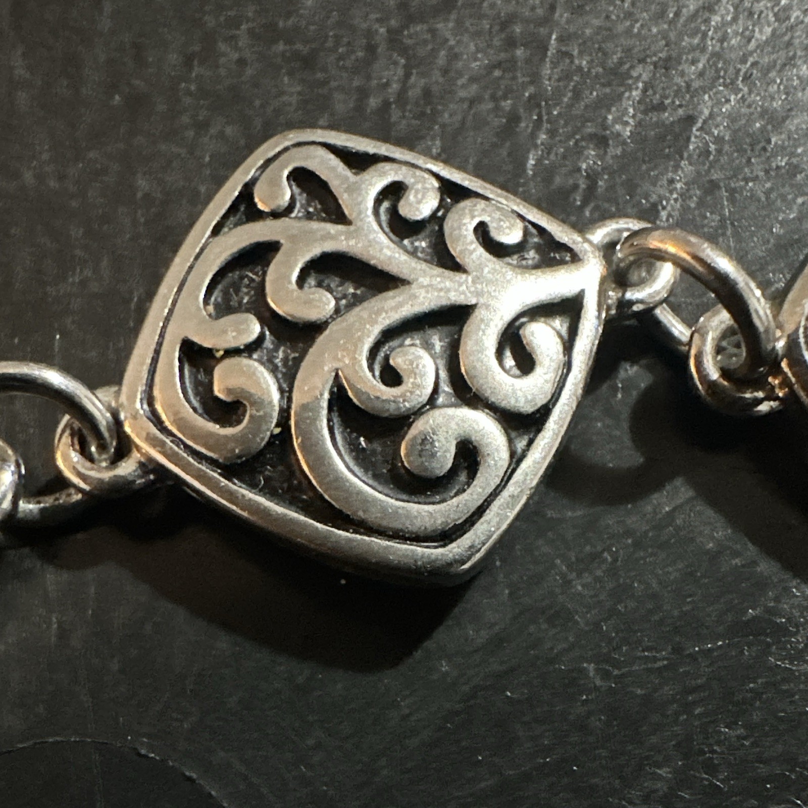 Alexa”s Angels Silver Tone Metal Chain Toggle Bracelet Heart Dangle Charm Signed