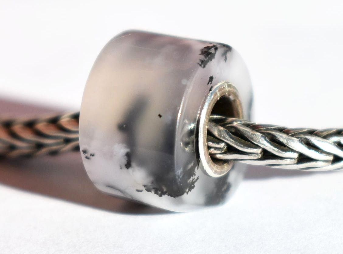 Dendritic Agate wheel charm bead 12.7mm, full silver core for European bracelet