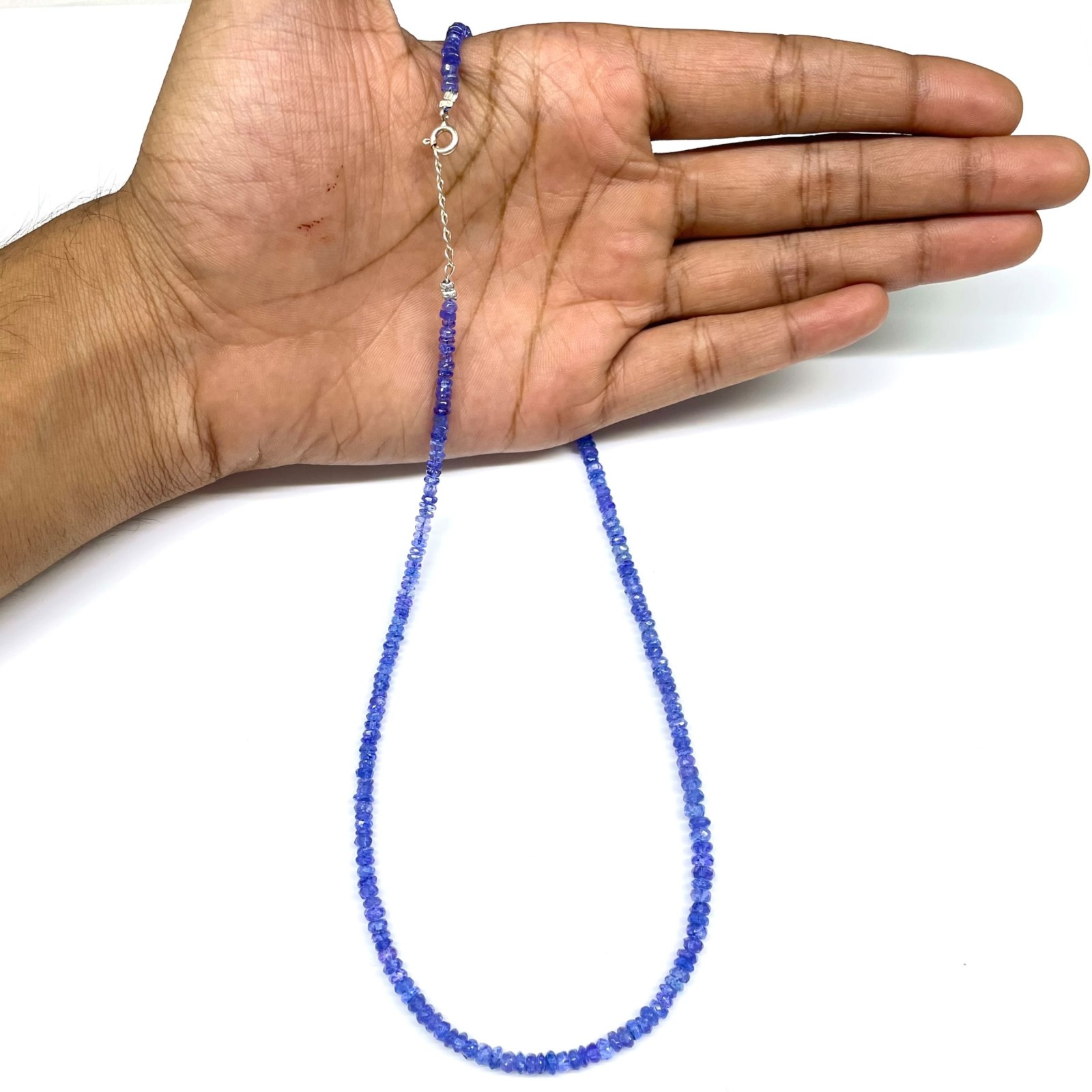 18″ Natural Tanzanite Necklace 3-4.5mm Top Quality Faceted Vibrant Blue Beads