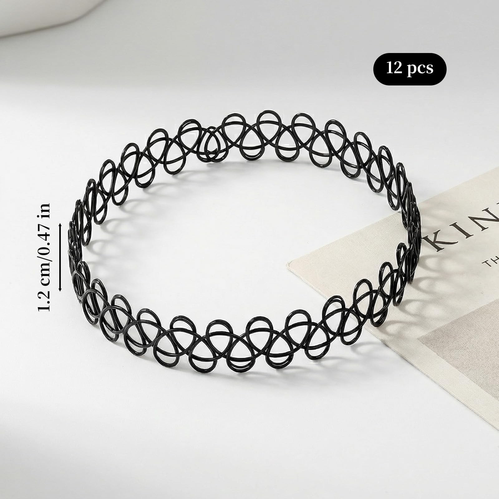 12 Pack 90s Tattoo Choker Necklace Set Black Stretchy Elastic Y2K Gothic