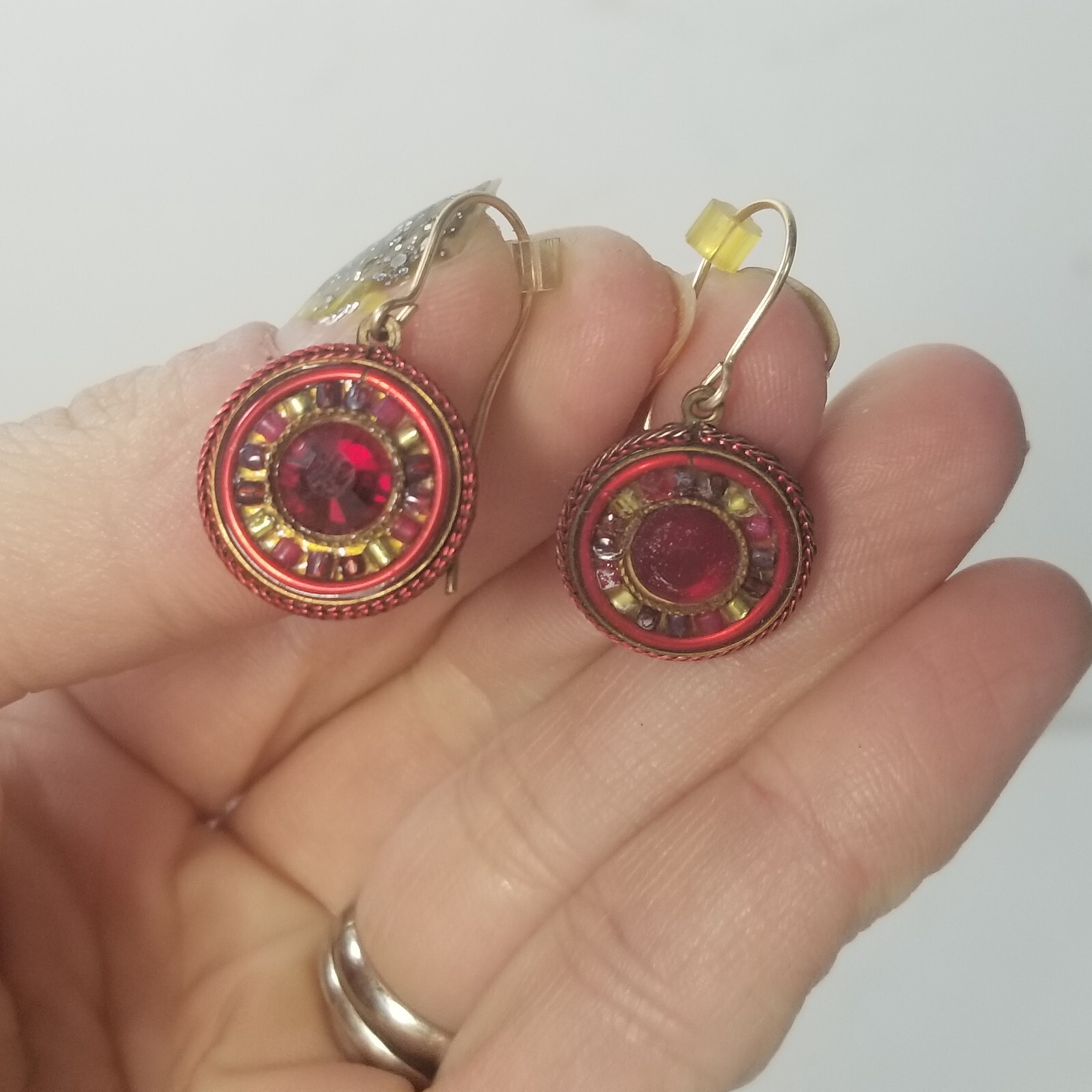 Red Rhinestone Round Hook Multicolor Eardrop Dangle Earrings