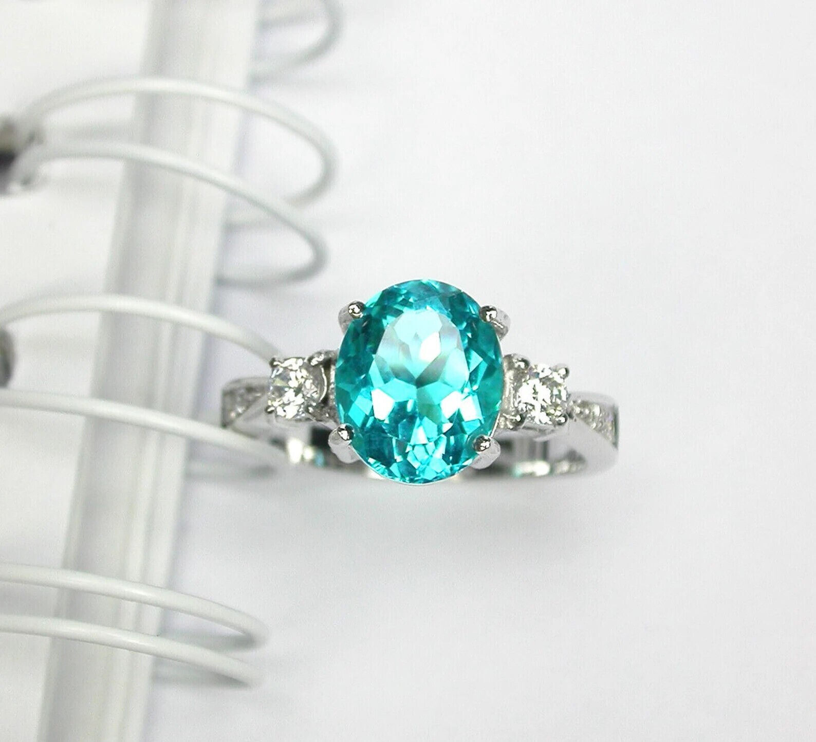 Natural Blue Paraiba Tourmaline Ring Handmade Oval Cut Ring Size 925 Silver Ring
