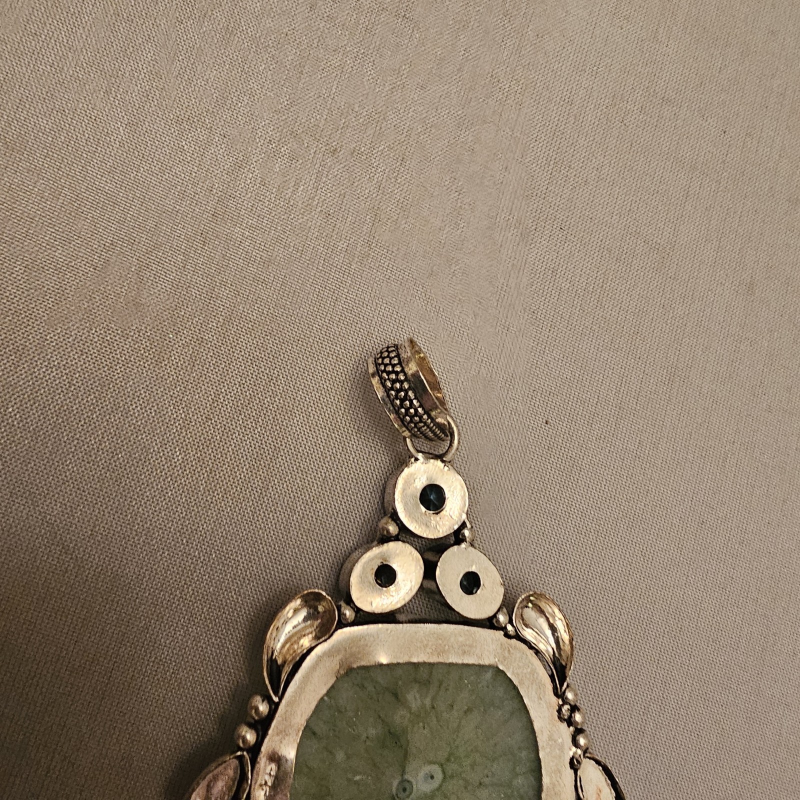 Green Stone Unknown Gemstones in 925 Sterling Silver Pendant About 3 Inches
