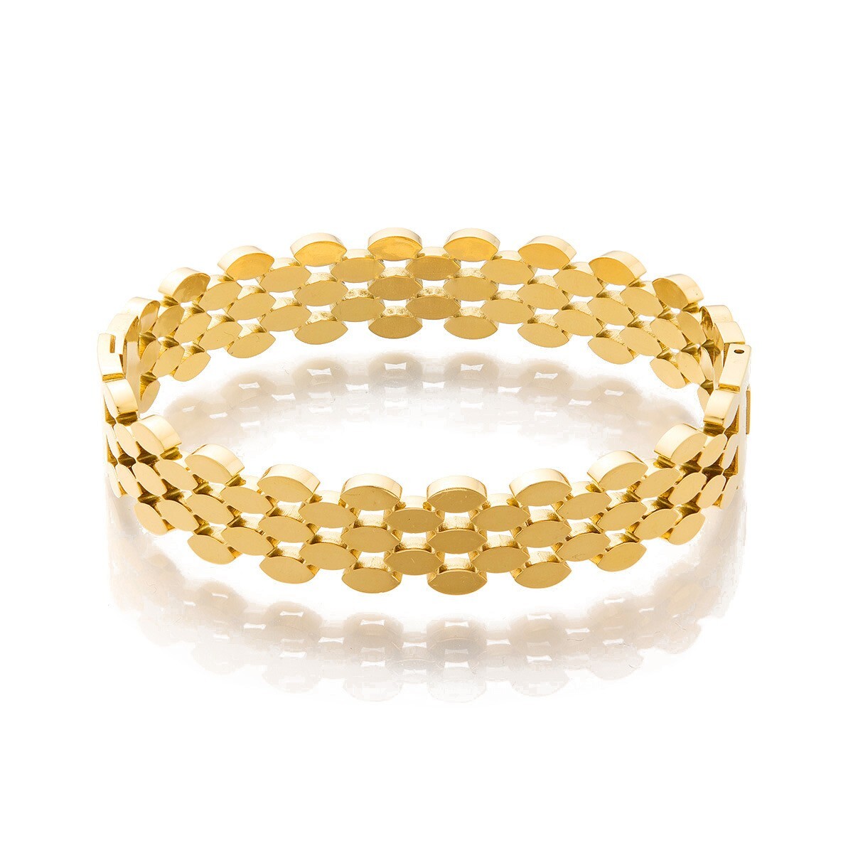 10mm Wide Woman 18K Gold Plated Stainless Steel Beehive Bracelet Bangle