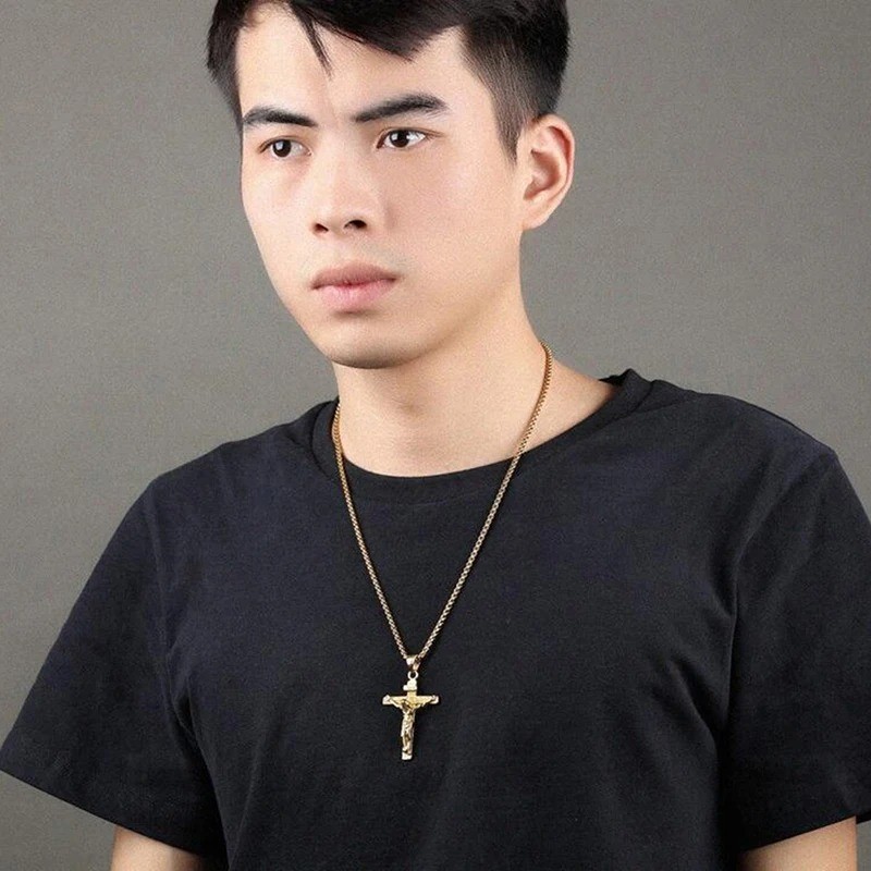 Religious Jesus Cross Stainless Steel Necklace For Men Fashion Gold Silver Color