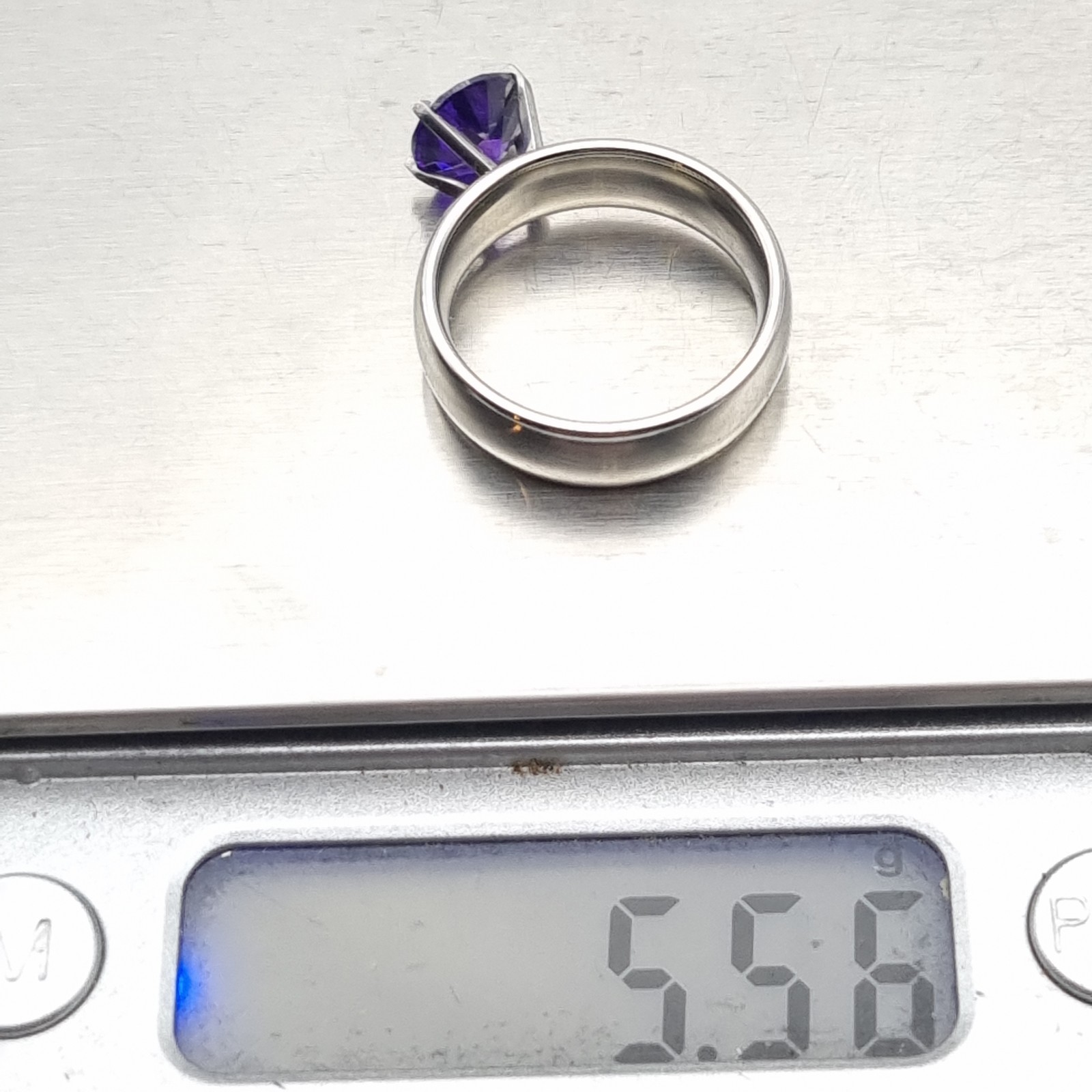 Solitaire Ring 316L Stainless Steel Purple Stone Size P