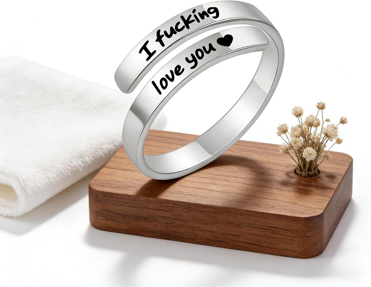 I Fcking Love You Ring, Stainless Steel Engraved Inspirational Words Heart Open