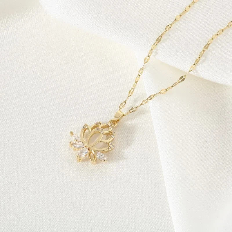 Women’s Fashion Jewelry Cubic Zircon Gold Lotus Flower Pendant Necklace Gift USA