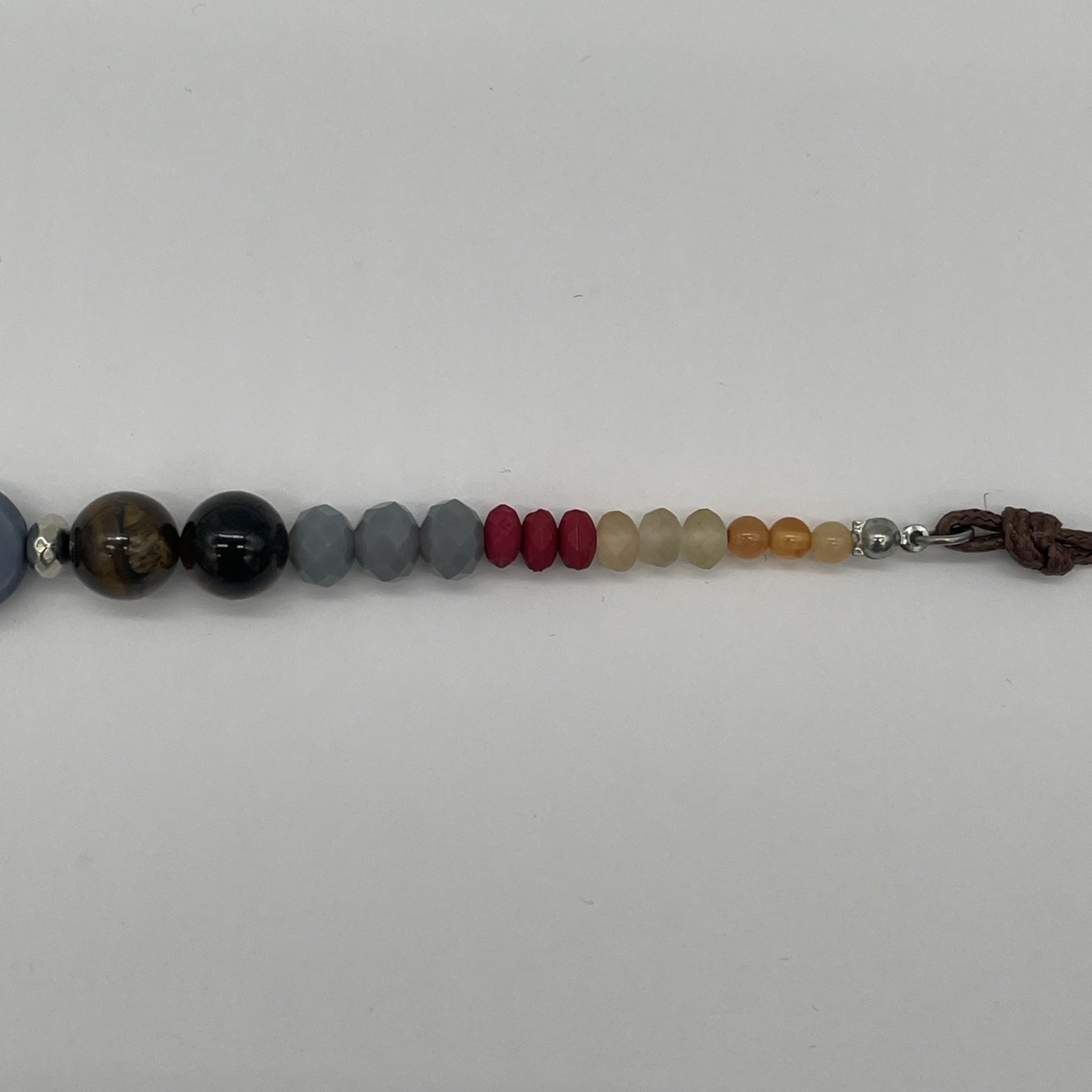 C1946 Multicolor Beaded Necklace Pendant With Silver Tone Spacers & Brown Cord