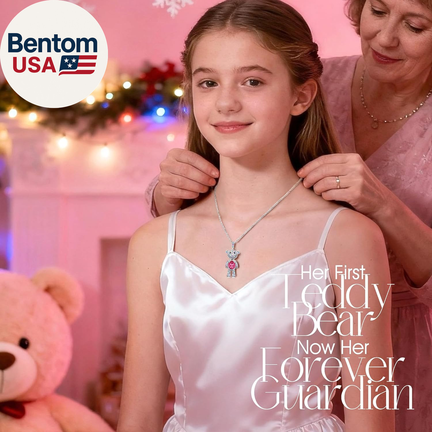 Teddy Bear Pendant Necklace for Girls – Created with Swarovski® Crystals, Movabl