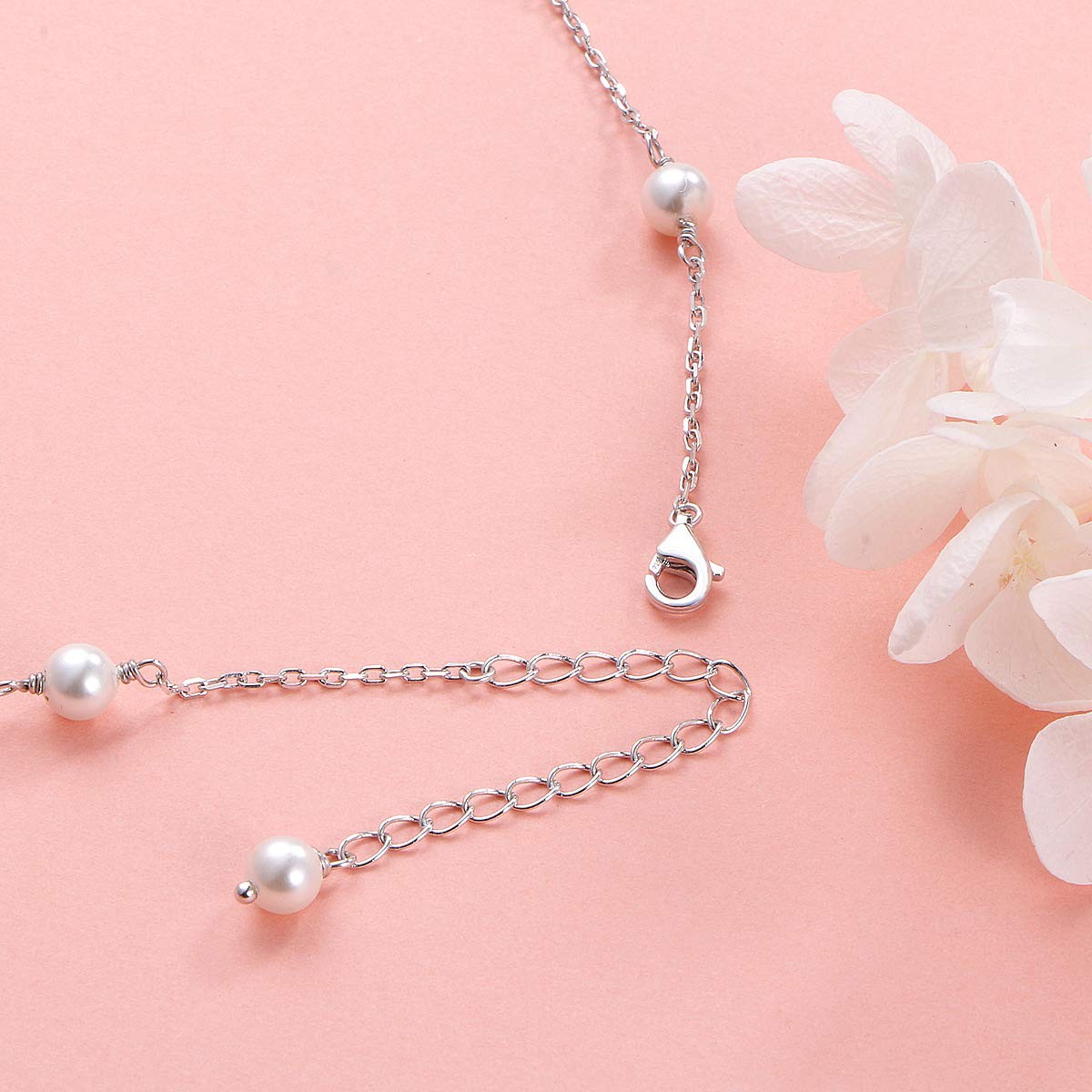 S925 Sterling Silver Pearl Choker Short Dainty Necklace Pendant for Women Jew…