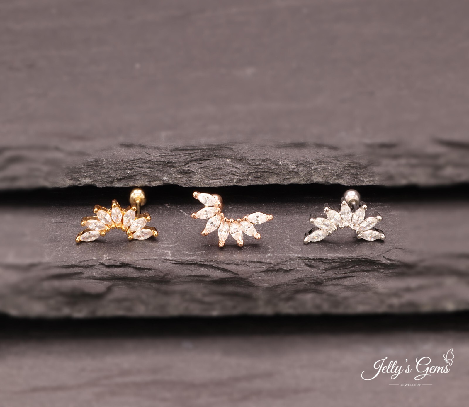 Right ear Beautiful Gold Silver Rose Cartilage Helix Conch Earring Minimalist